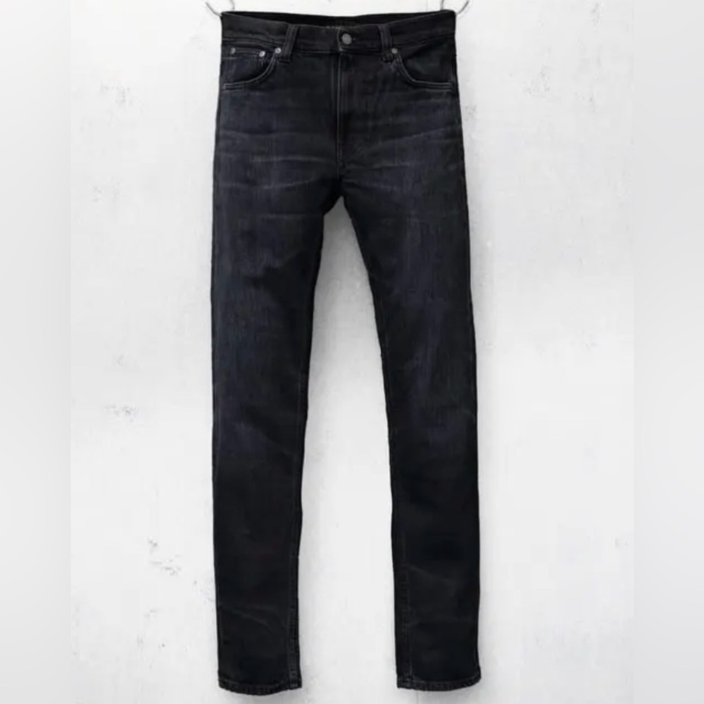 Nudie Jeans Men's Thin Finn Organic Black and Grey Dark Denim Skinny Jeans